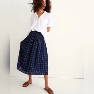 Madewell Pull-On Midi Skirt in Shibori Indigo Plaid - Sz Large